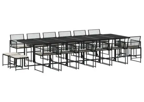 Set mobilier de grădină cu perne, 17 piese, negru, poliratan - 2/5