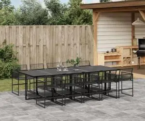 vidaXL Set mobilier de grădină, 11 piese, negru, poliratan