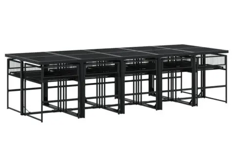 Set mobilier de grădină, 11 piese, negru, poliratan - 5/5