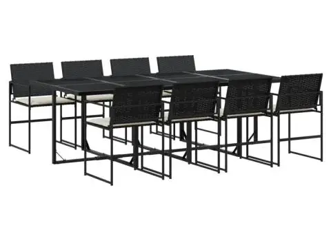 Set mobilier de grădină cu perne, 9 piese, negru, poliratan - 2/5
