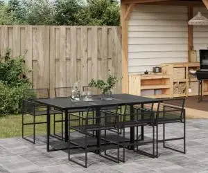 vidaXL Set mobilier de grădină, 7 piese, negru, poliratan