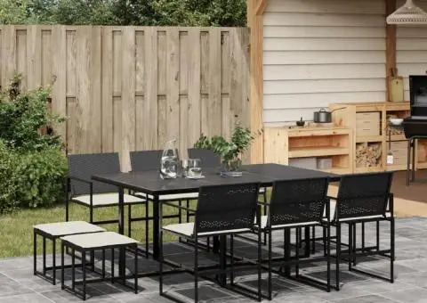 Set mobilier de exterior cu perne, 11 piese, negru, poliratan - 1/5