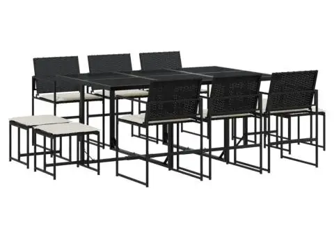 Set mobilier de exterior cu perne, 11 piese, negru, poliratan - 2/5