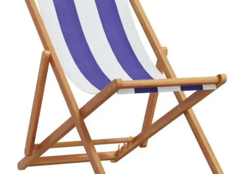Scaun plajă pliabile albastru/alb lemn masiv eucalipt/țesătură - 2/5