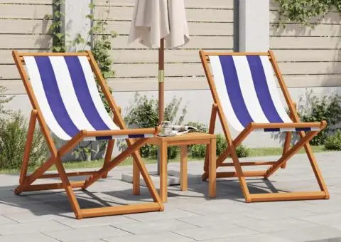 Scaun plajă pliabile albastru/alb lemn masiv eucalipt/țesătură - 3/5