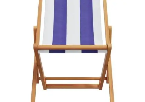Scaun plajă pliabile albastru/alb lemn masiv eucalipt/țesătură - 4/5