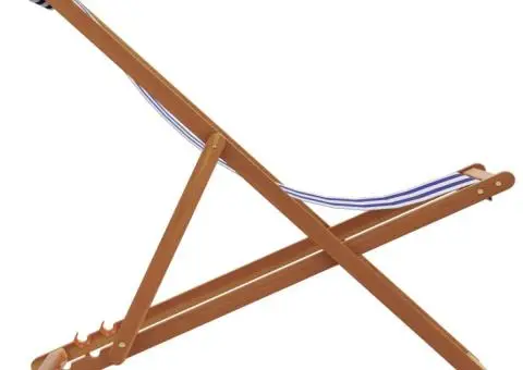 Scaun plajă pliabile albastru/alb lemn masiv eucalipt/țesătură - 5/5