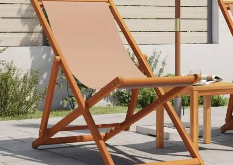 Scaun de plajă pliabile, taupe, lemn masiv eucalipt și țesătură - 1/5