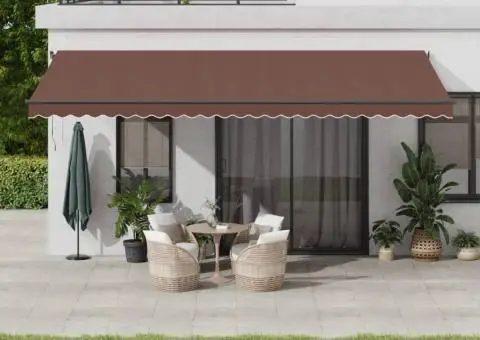 Copertina retractabilă automat cu LED-uri, maro, 600x350 cm - 1/5