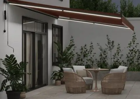 Copertina retractabilă automat cu LED-uri, maro, 600x350 cm - 3/5