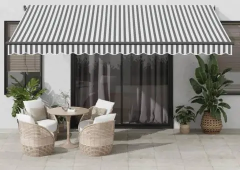 Copertină retractabilă manual cu LED-uri antracit/alb 450x350cm - 1/5