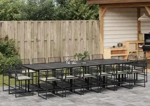 Set mobilier de grădină cu perne, 17 piese, negru, poliratan - 1/5