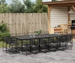 vidaXL Set mobilier de grădină, 15 piese, negru, poliratan