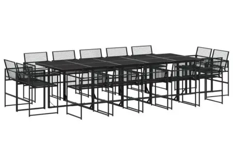 Set mobilier de grădină, 15 piese, negru, poliratan - 2/5