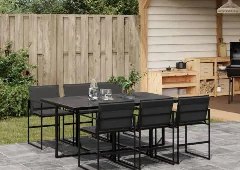 Set mobilier de grădină, 7 piese, cu perne, negru, textilenă - 1/5