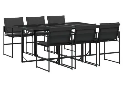Set mobilier de grădină, 7 piese, cu perne, negru, textilenă - 2/5