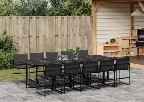 Set mobilier de grădină, 11 piese, cu perne, negru, textilenă - 1/5