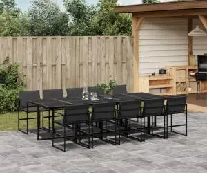 vidaXL Set mobilier de grădină, 11 piese, cu perne, negru, textilenă