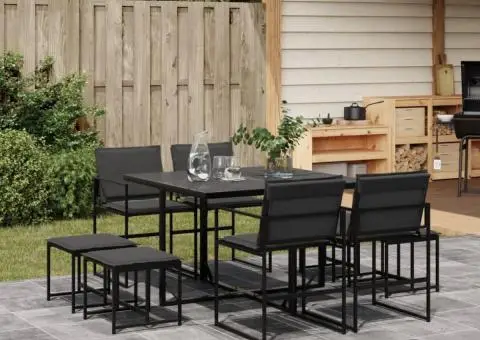 Set mobilier de grădină, 9 piese, cu perne, negru, textilenă - 1/5
