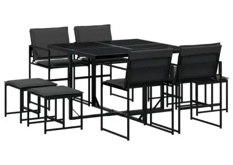 Set mobilier de grădină, 9 piese, cu perne, negru, textilenă - 2/5