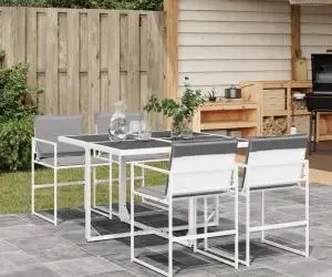 vidaXL Set mobilier de grădină, 5 piese, cu perne, alb, textilenă