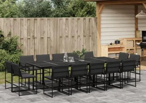 Set mobilier de grădină, 15 piese, cu perne, negru, textilenă - 1/5