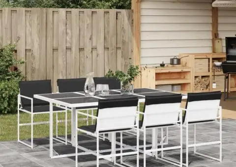 Set mobilier de grădină, 7 piese, cu perne, alb, textilenă - 1/5