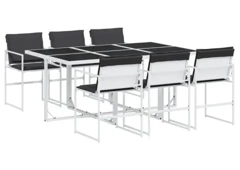 Set mobilier de grădină, 7 piese, cu perne, alb, textilenă - 2/5