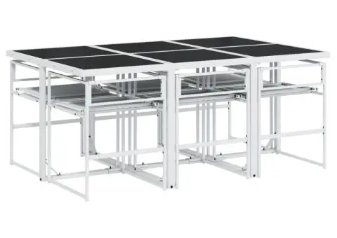 Set mobilier de grădină, 7 piese, cu perne, alb, textilenă - 5/5