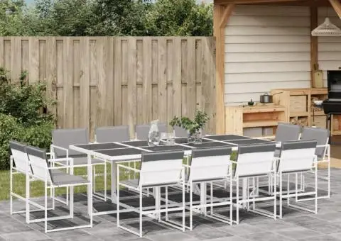 Set mobilier de grădină, 13 piese, cu perne, alb, textilenă - 1/5