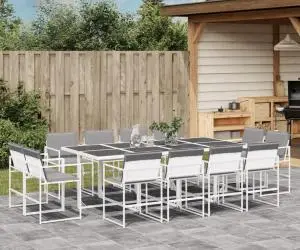 vidaXL Set mobilier de grădină, 13 piese, cu perne, alb, textilenă