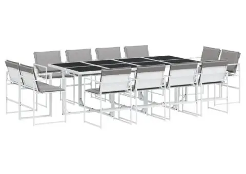 Set mobilier de grădină, 13 piese, cu perne, alb, textilenă - 2/5