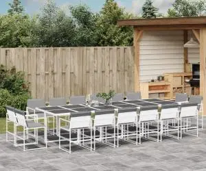 vidaXL Set mobilier de grădină, 17 piese, cu perne, alb, textilenă