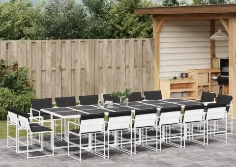 Set mobilier de grădină, 17 piese, cu perne, alb, textilenă - 1/5