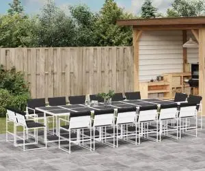 vidaXL Set mobilier de grădină, 17 piese, cu perne, alb, textilenă