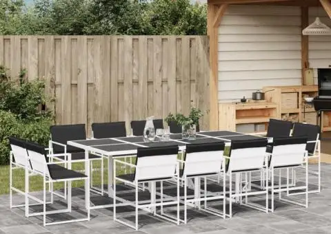 Set mobilier de grădină, 13 piese, cu perne, alb, textilenă - 1/5