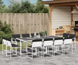 vidaXL Set mobilier de grădină, 13 piese, cu perne, alb, textilenă