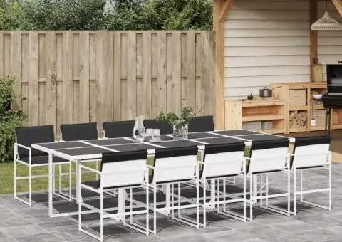 Set mobilier de grădină, 11 piese, cu perne, alb, textilenă - 1/5