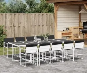 vidaXL Set mobilier de grădină, 11 piese, cu perne, alb, textilenă