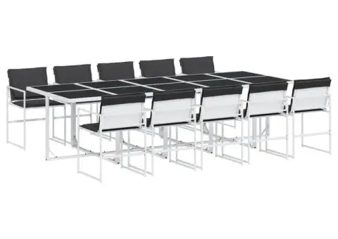 Set mobilier de grădină, 11 piese, cu perne, alb, textilenă - 2/5