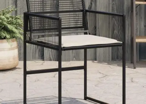 Scaune de grădină cu perne, 4 buc., negru, poliratan - 1/5