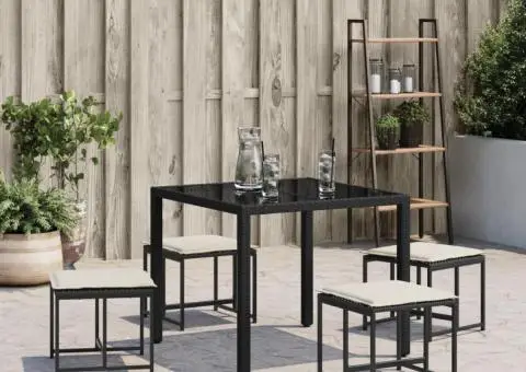 Scaune grădină cu perne, 4 buc. negru, poliratan - 3/5