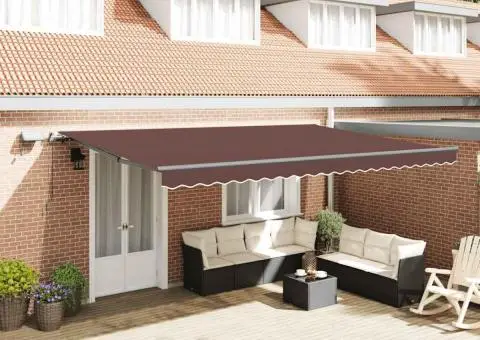 Copertină retractabilă manual cu LED-uri, maro, 500x300 cm - 1/5