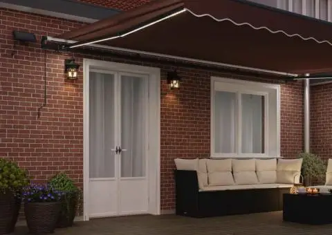 Copertină retractabilă manual cu LED-uri, maro, 500x300 cm - 3/5