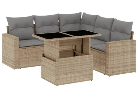 Set canapele de grădină cu perne, 6 piese, bej, poliratan - 2/5