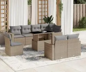 vidaXL Set canapele de grădină, 9 piese, cu perne, bej, poliratan