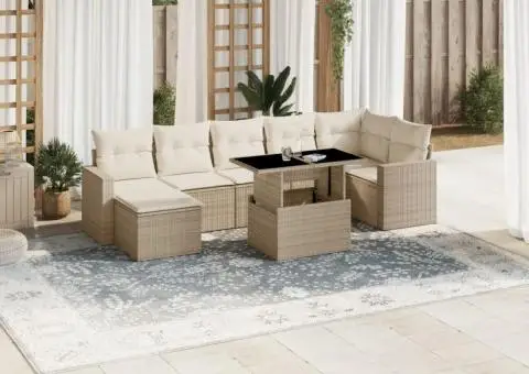 Set canapele de grădină, 8 piese, cu perne, bej, poliratan - 1/5