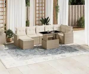 vidaXL Set canapele de grădină, 8 piese, cu perne, bej, poliratan