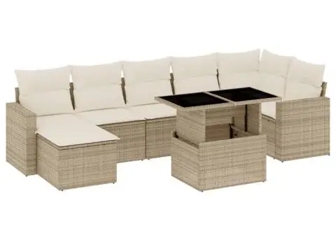 Set canapele de grădină, 8 piese, cu perne, bej, poliratan - 2/5