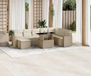vidaXL Set canapele de grădină, 9 piese, cu perne, bej, poliratan